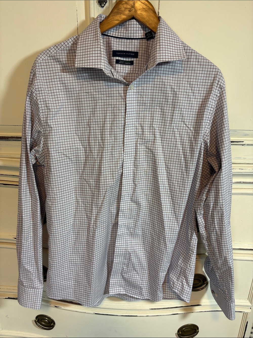Tommy Hilfiger Men’s White Shirt with Blue Grid Check